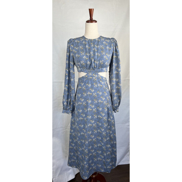 ASTR The Label Midi Dress Womens Size XS Blue Ditsy Floral Feminine Western NWT - Picture 1 of 8